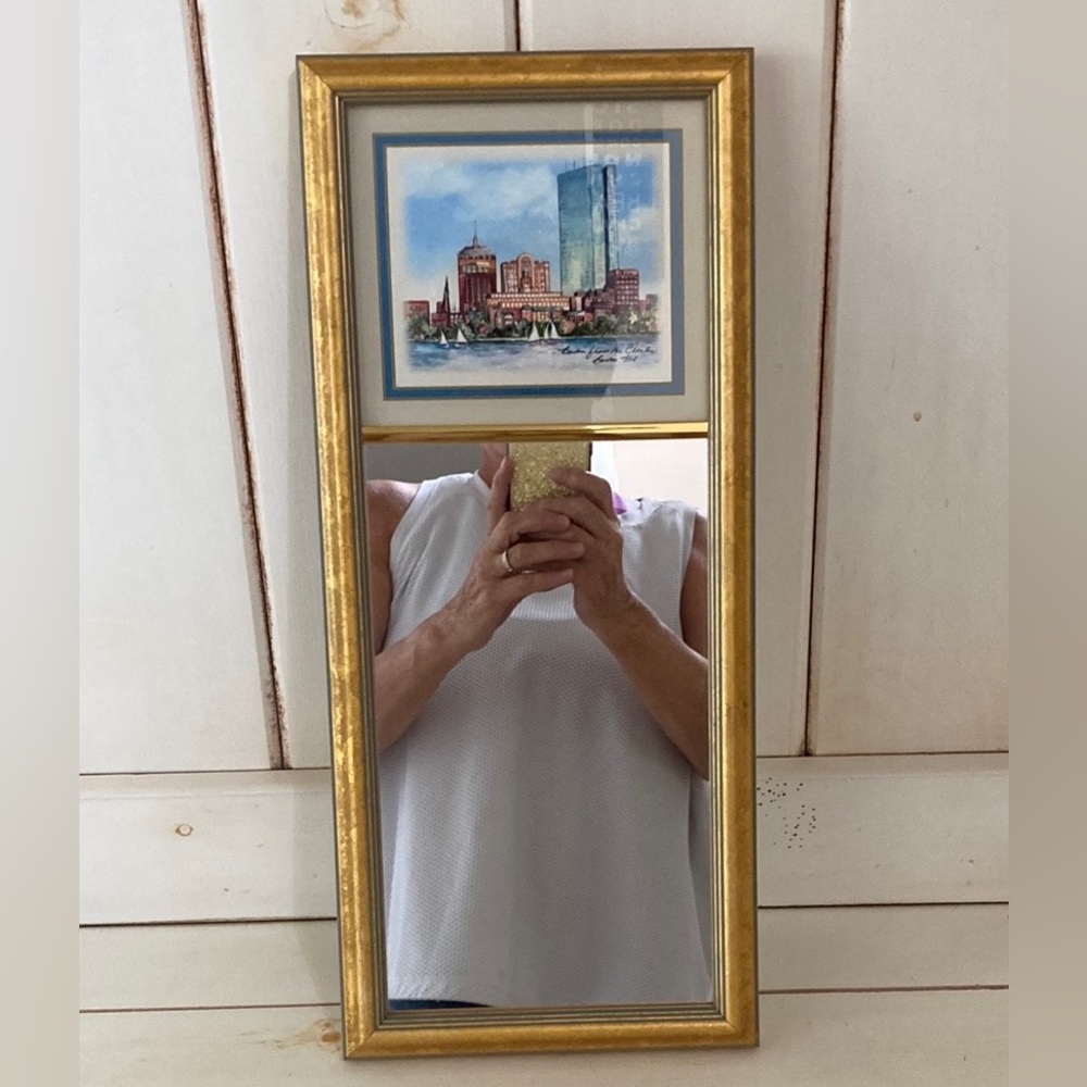 Vintage Egliomise Designs Handmade Framed Mirror “Boston From The Charles River